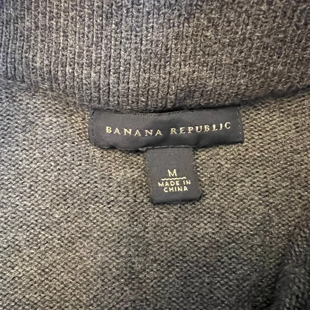 Banana Republic Cardigan Pima Cotton Wool Military Charcoal Grey Mock Neck M